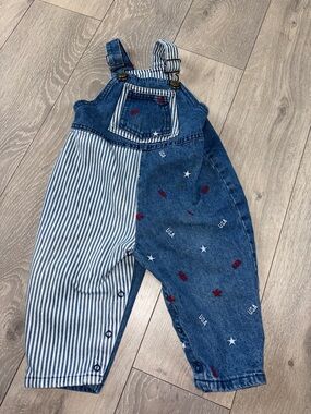 Kaboom Kids Blue Denim & Striped Overalls - USA Star Print